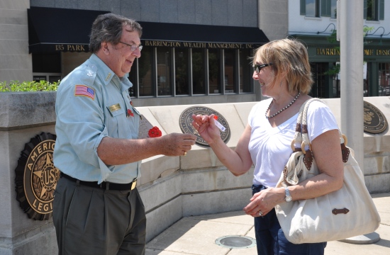 Barrington VFW Post Commander Paul Corwin Passing out Poppies on Memorial Day