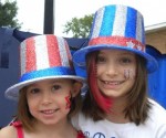 Flag Hat Girls at the Barrington Brat Tent Celebrating July Fourth in Barrington