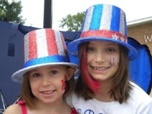 Flag Hat Girls at the Barrington Brat Tent Celebrating July Fourth in Barrington