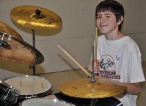 12-year-old Garrett Haufschild on the drums Barrington Consolidated Music's Rockstar 101