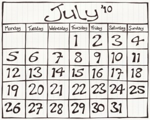 July, 2010 Calendar of Events for July, 2010