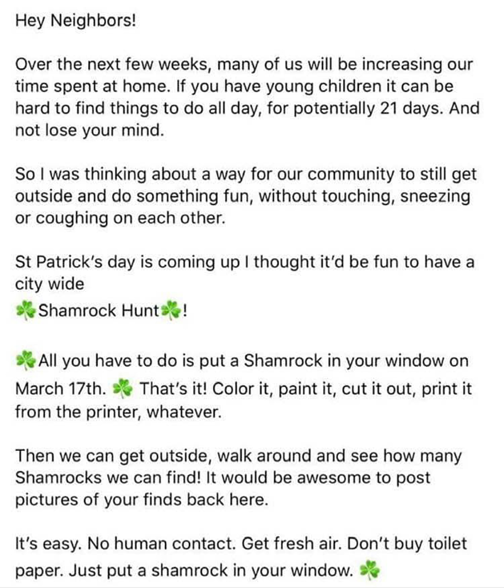 NATURE & SHAMROCK HUNT DISCOVERIES Day 2 "Fun at Home" Photo Contest